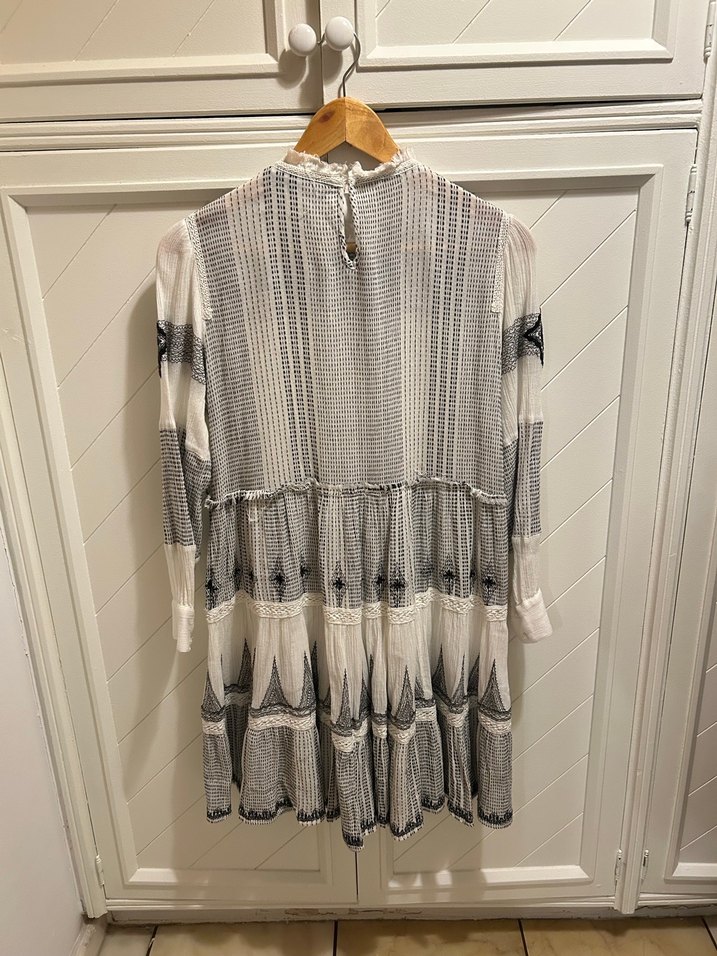 Nakışlı Pilili Bohem Uzun Kollu Elbise - Görsel 2