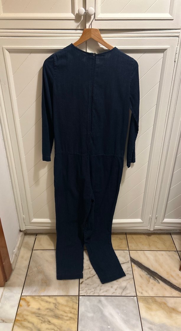 Lacivert Kadın Uzun Denim Tulum - Görsel 2