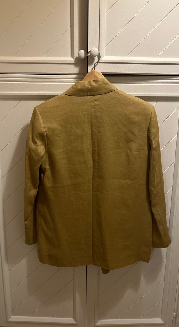 Hardal Midi Kadın Keten Blazer Ceket - Görsel 2