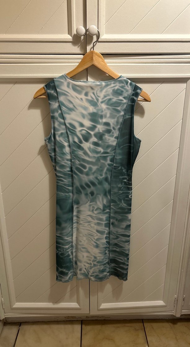 Sıfır Kol Aqua Desenli Mini Elbise - Görsel 2