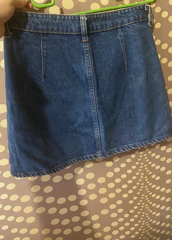 Düğmeli Lacivert Denim Mini Etek - Görsel 3