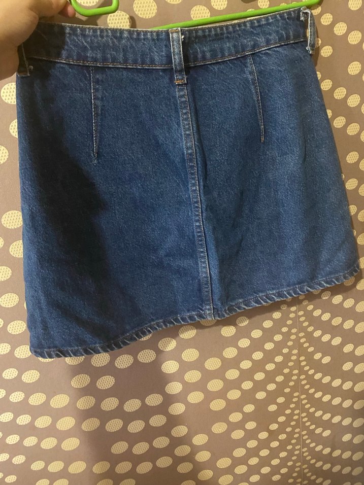 Düğmeli Lacivert Denim Mini Etek - Görsel 3