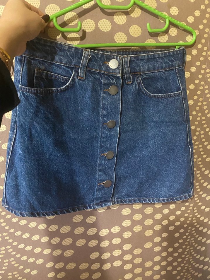 Düğmeli Lacivert Denim Mini Etek - Görsel 2