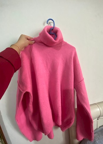 Pembe Boğazlı Örgü Kadın Kazak - Görsel 2