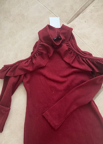 Bordo Kadın Süet Midi Elbise - Görsel 2