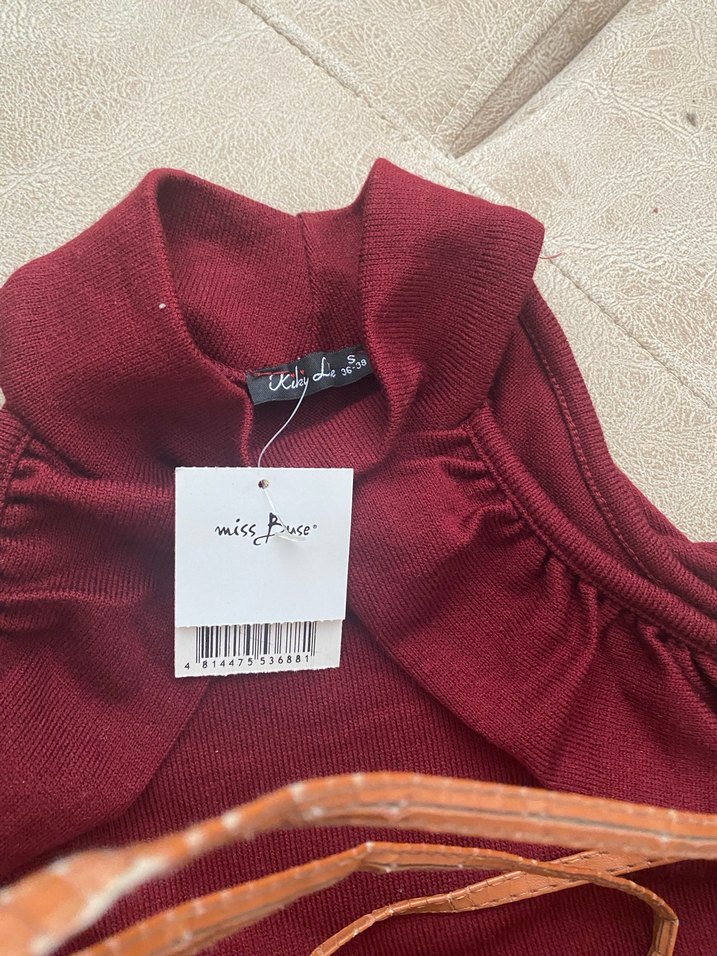 Bordo Kadın Süet Midi Elbise - Görsel 3