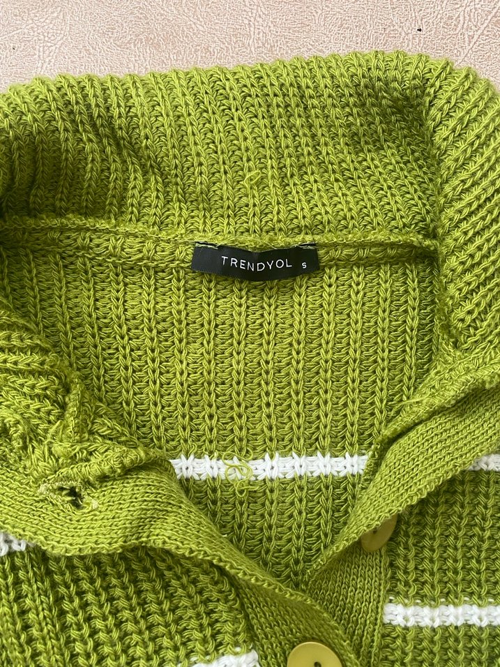 Yeşil Çizgili Örgü Kadın Kazak - Görsel 3