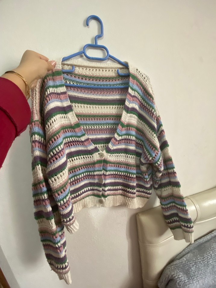 Bohem Çok Renkli Örgü Hırka - Görsel 2