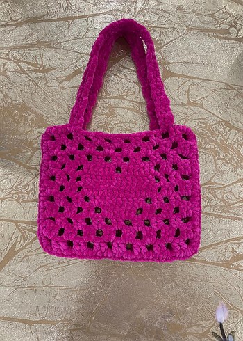 Pembe Örgü Dantel Detaylı Bohem Çocuk Çanta