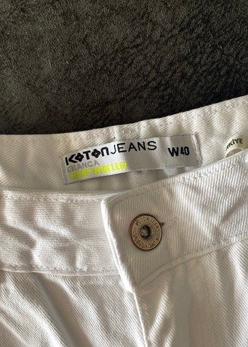Koton Beyaz Midi Boy Bol Kesim Kadın Kot Pantolon
