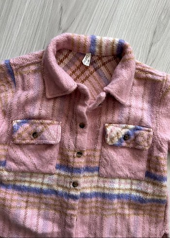 Düğmeli Pembe kız çocuk Gömlek - Görsel 3