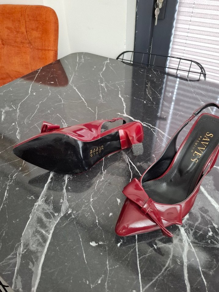 Kırmızı Fiyonklu Stiletto Kadın Ayakkabı - Görsel 4
