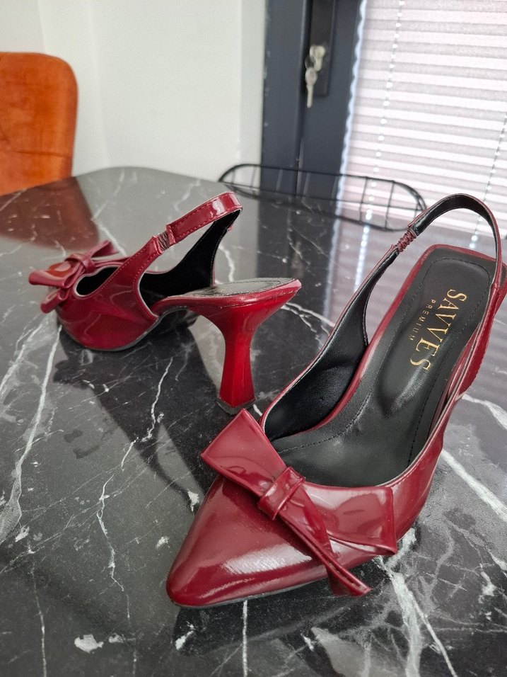 Kırmızı Fiyonklu Stiletto Kadın Ayakkabı - Görsel 3