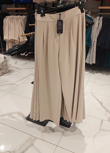 double palazzo pantolon şık hafif parlak kumaş bel 36cm ?boy 112 - Görsel 2