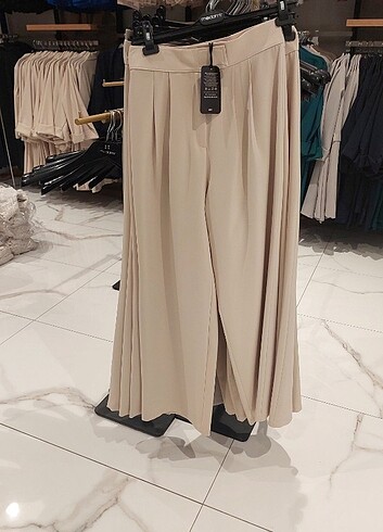 double palazzo pantolon şık hafif parlak kumaş bel 36cm ?boy 112 - Görsel 3