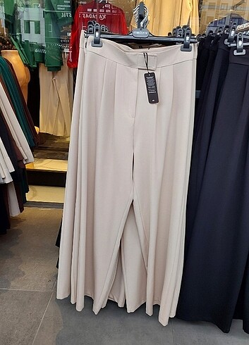 double palazzo pantolon şık hafif parlak kumaş bel 36cm ?boy 112 - Görsel 5