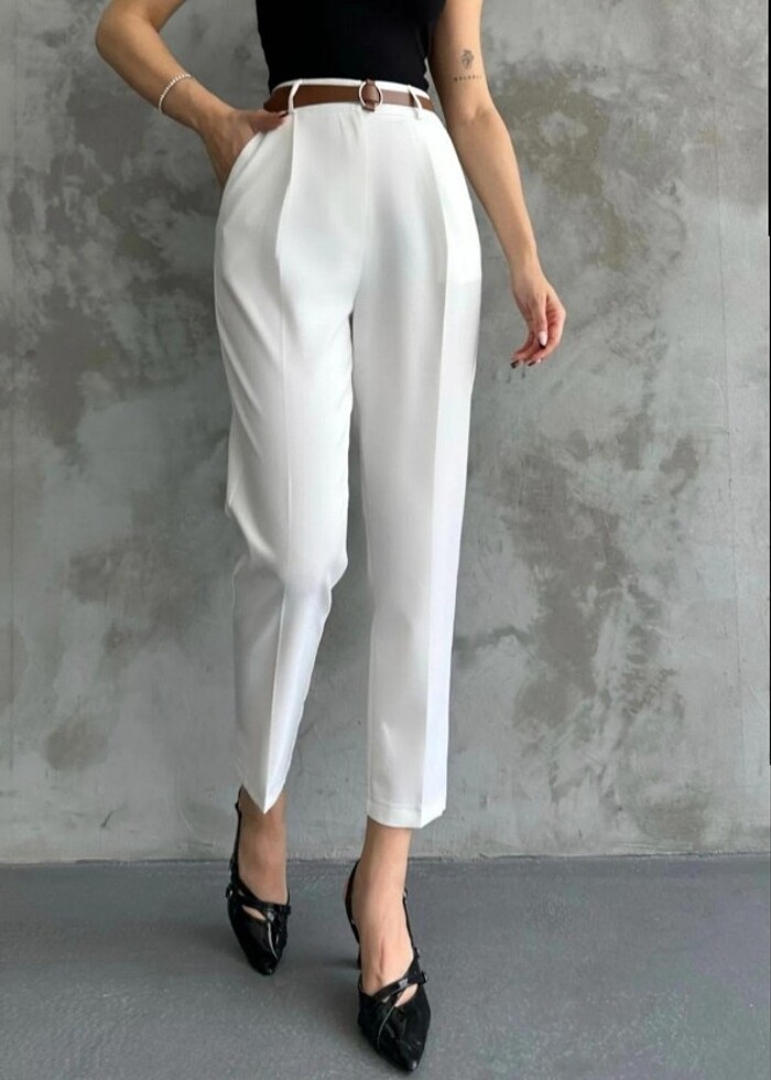 Kemerli beyaz şık pantolon bel 40cm ?boy93 cm? basen 100 cm ?pac - Görsel 2