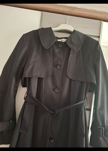 Siyah Uzun Kemerli Kadın Trençkot - Görsel 3