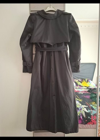 Siyah Uzun Kemerli Kadın Trençkot - Görsel 5