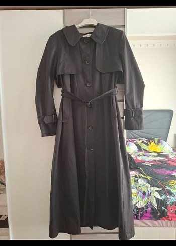 Siyah Uzun Kemerli Kadın Trençkot - Görsel 4