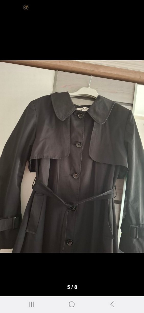 Siyah Uzun Kemerli Kadın Trençkot - Görsel 3