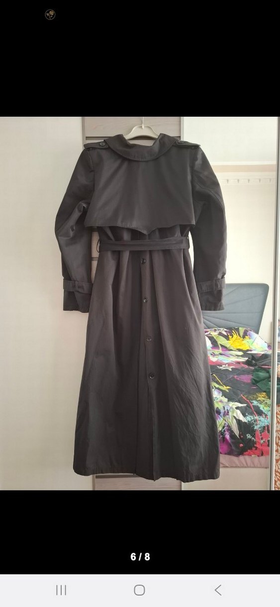 Siyah Uzun Kemerli Kadın Trençkot - Görsel 5