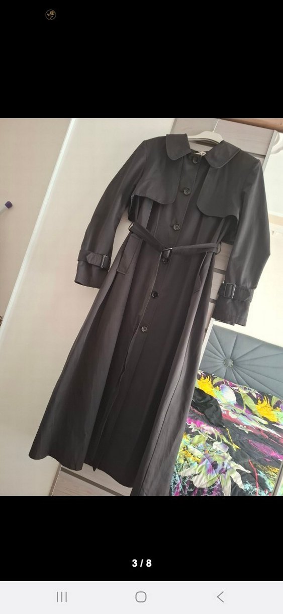 Siyah Uzun Kemerli Kadın Trençkot - Görsel 2