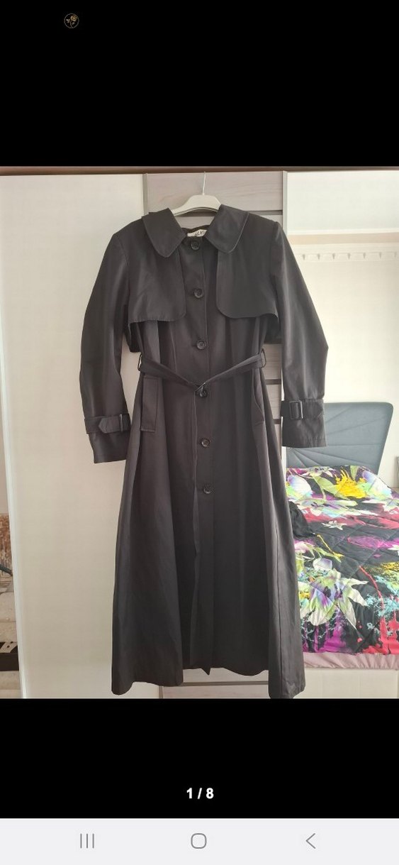 Siyah Uzun Kemerli Kadın Trençkot - Görsel 4