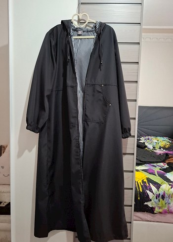 Siyah Kemerli Uzun Kadın trençkot - Görsel 4