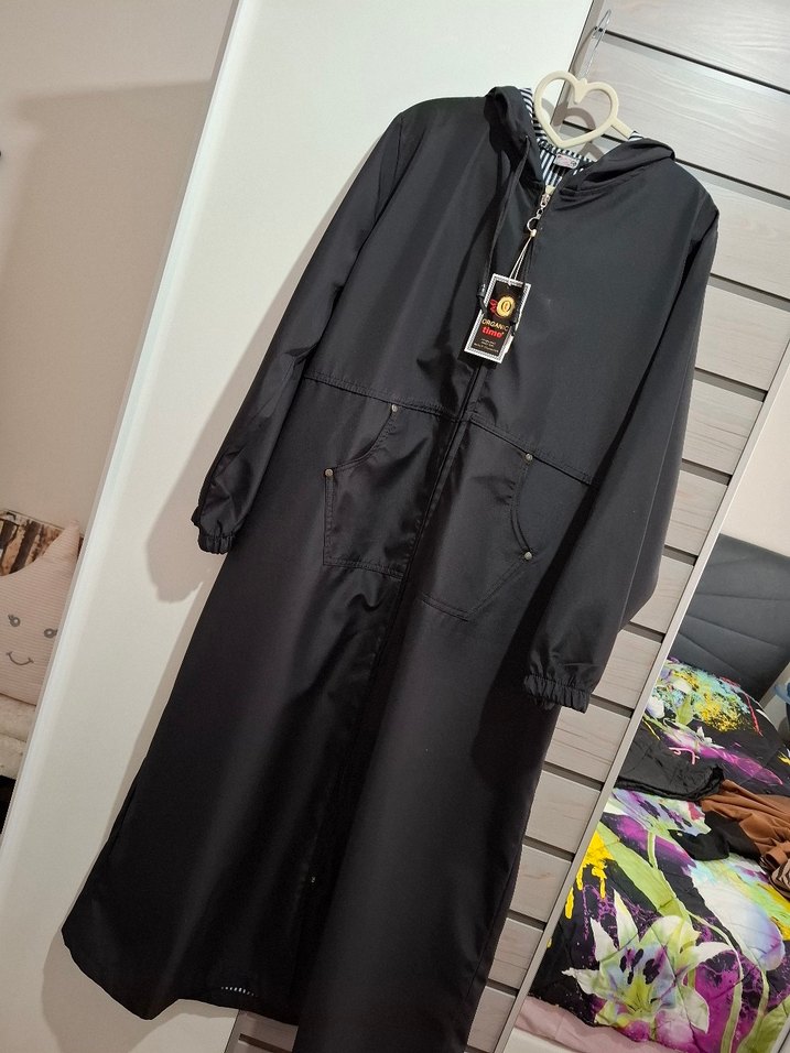 Siyah Kemerli Uzun Kadın trençkot - Görsel 3