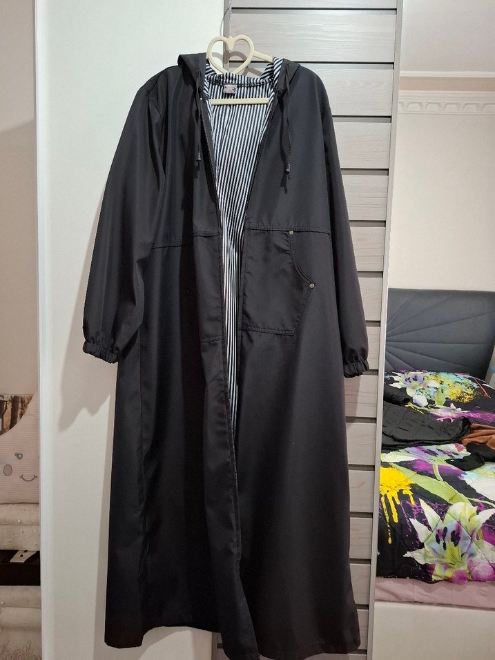 Siyah Kemerli Uzun Kadın trençkot - Görsel 4