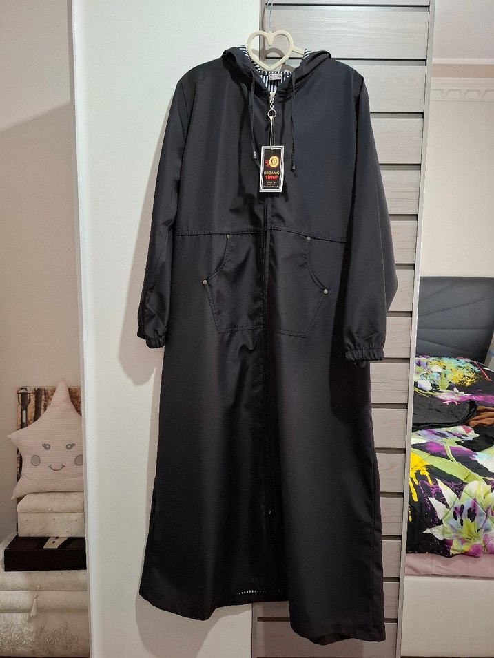 Siyah Kemerli Uzun Kadın trençkot - Görsel 5