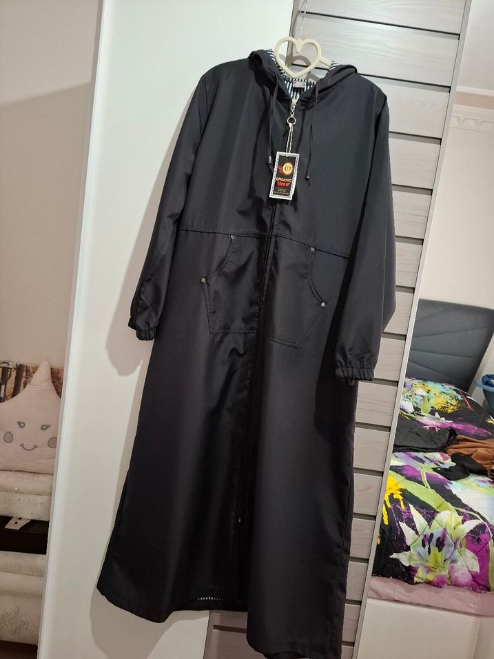 Siyah Kemerli Uzun Kadın trençkot - Görsel 2