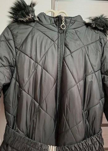 Kemerli Siyah Uzun Kadın Kışlık Mont - Görsel 5