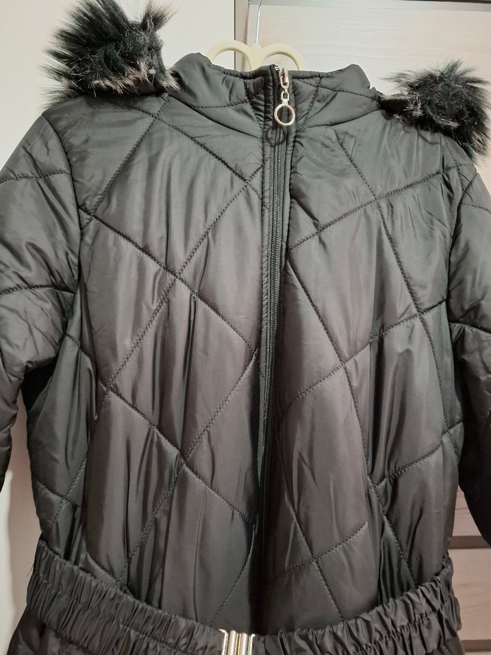 Kemerli Siyah Uzun Kadın Kışlık Mont - Görsel 5