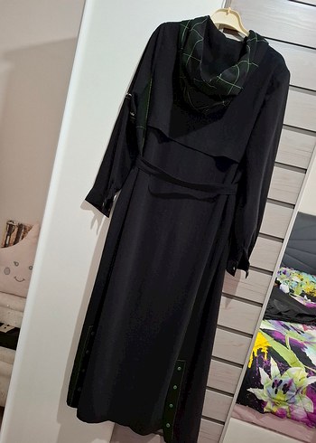 Nakışlı Siyah Kadın Uzun Kemerli Kaban - Görsel 5