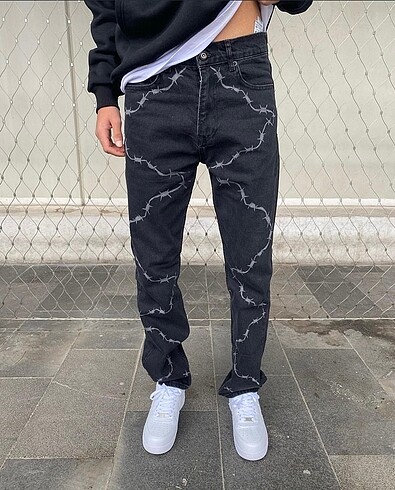 Diken Desenli Baggy Jean