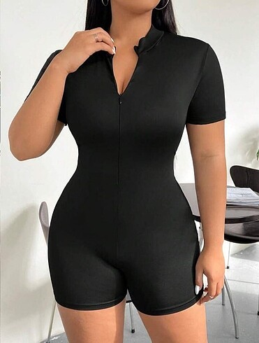 m Beden siyah Renk #Kısa kollu önü fermuarlı bodycon dalgıç tulum#
