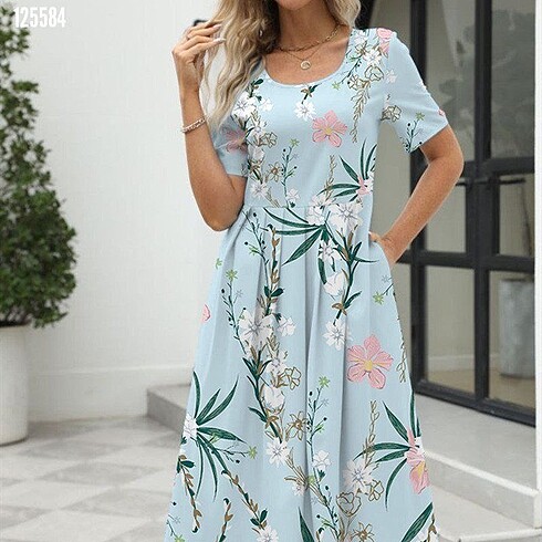 Diğer #Kısa kollu çiçekli midi boy süprem elbise#