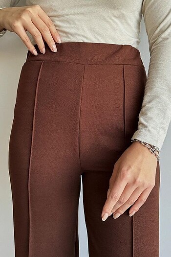 xxl Beden kahverengi Renk #Çımalı geniş paçalı beli Lastikli pantolon Krep kumaş pantolon#
