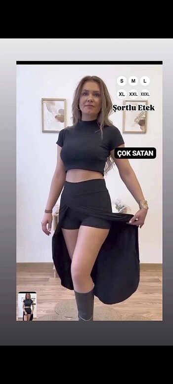 #UZUN YIRTMAÇLI ŞORTLU SANDY ETEK# Siyah