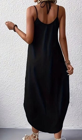 46 Beden #YAN YIRTMAÇ ASKILI MAXI BOY VİSKON ELBISE#