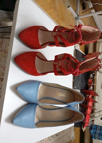 Kırmızı Süet Tokalı Stiletto Topuklu Kadın Ayakkabı