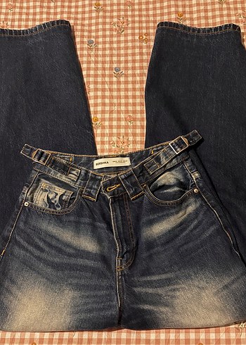 Bershka Lacivert Denim Baggy Jean