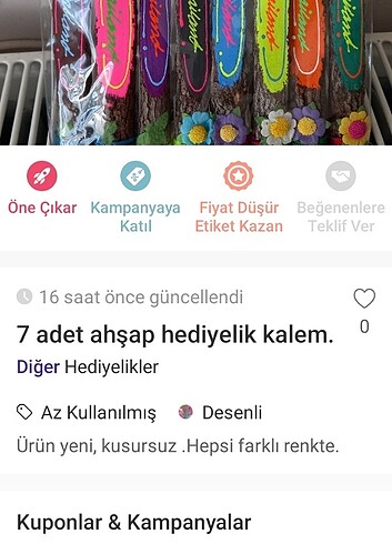  Beden 7 Adet ahşap hediyelik kalem.