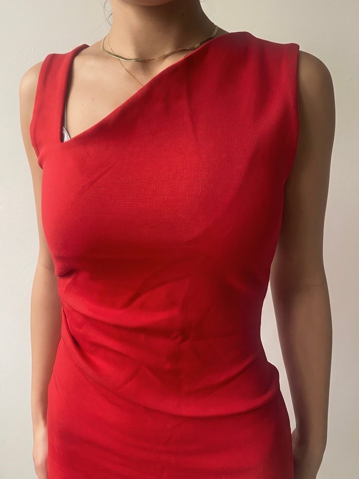 Zara Asimetrik Kırmızı Mini Elbise — görsel 3/4