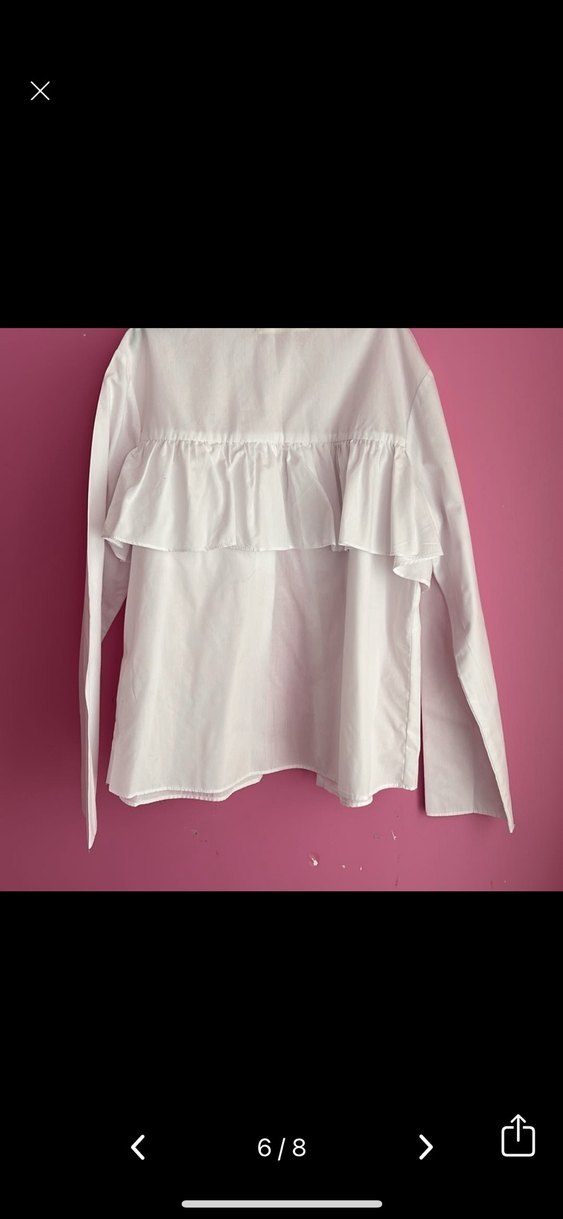 Beyaz Fırfırlı Uzun Kollu Gömlek - Görsel 4