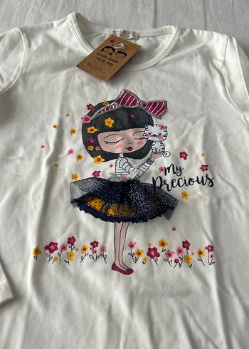 Beyaz Baskılı Kız Çocuk Uzun Kollu Tişört - Görsel 2