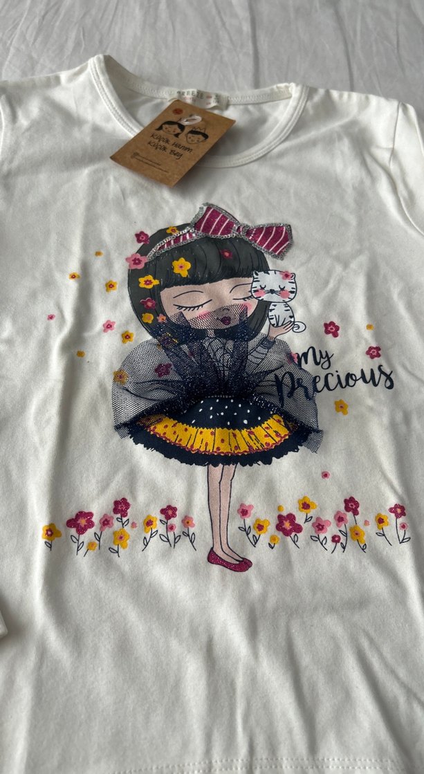 Beyaz Baskılı Kız Çocuk Uzun Kollu Tişört - Görsel 3