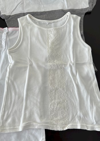 Gri Kısa Kollu Dantelli Tişört 5-6 yaş - Görsel 6